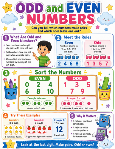 Odd and Even Numbers I Elementary School Poster I Classroom Decor