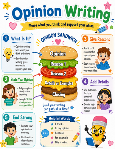 Opinion Writing I Elementary School Poster I Classroom Decor