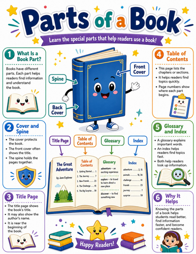 Parts of a book I Elementary School Poster I Classroom Decor