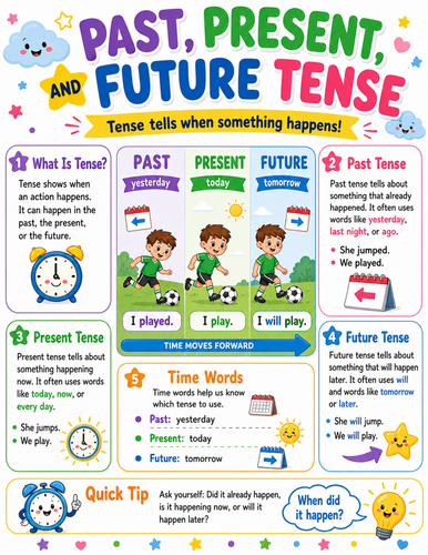 Past, Present, Future Tense I Elementary School Poster I Classroom Decor