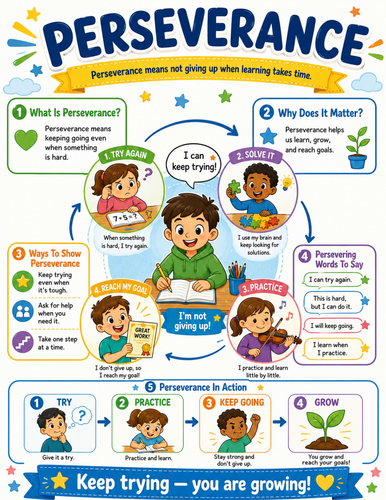Perseverance I Elementary School Poster I Classroom Decor