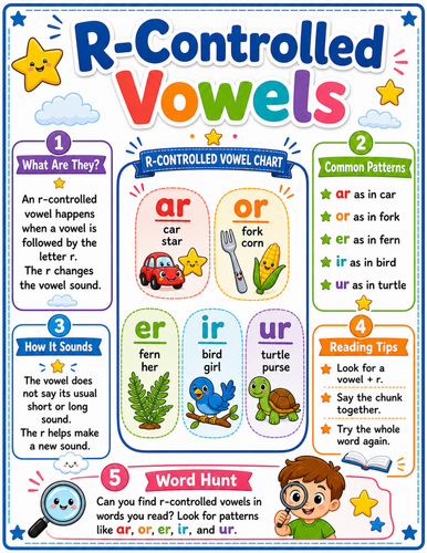 R-Controlled Vowels I Elementary School Poster I Classroom Decor