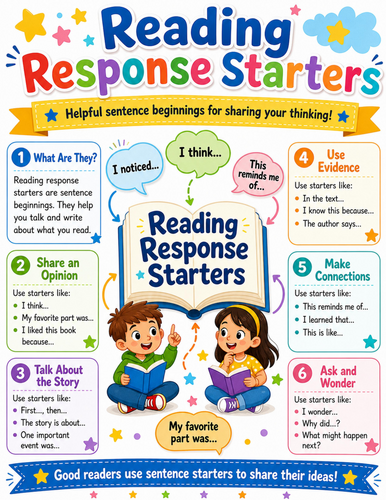 Reading Response Starters I Elementary School Poster I Classroom Decor