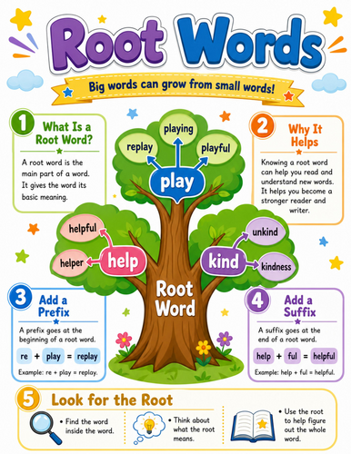 Root Words I Elementary School Poster I Classroom Decor