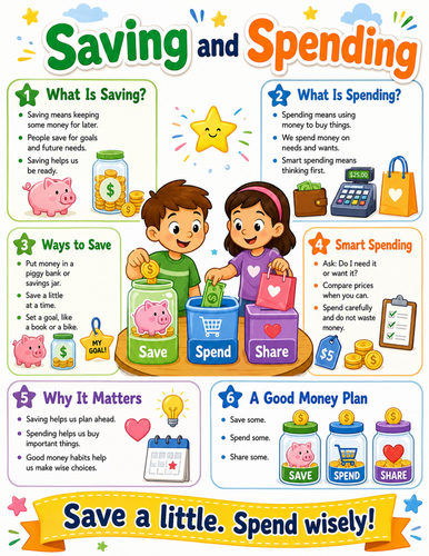 Saving and Spending I Elementary School Poster I Classroom Decor