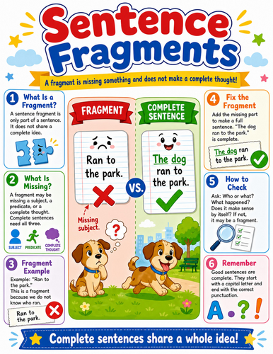 Sentence Fragments I Elementary School Poster I Classroom Decor