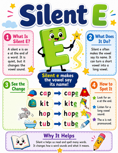 Silent E I Elementary School Poster I Classroom Decor