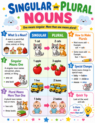 Singular-Plural Nouns I Elementary School Poster I Classroom Decor