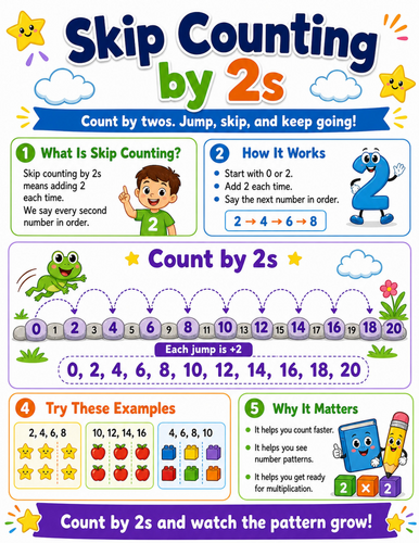 Skip Counting by 2s I Elementary School Poster I Classroom Decor
