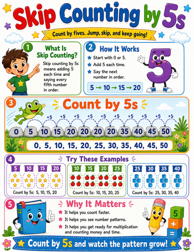 Skip Counting by 5s I Elementary School Poster I Classroom Decor