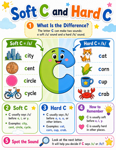 Soft C and Hard C I Elementary School Poster I Classroom Decor