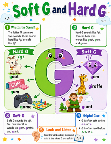Soft G and Hard G I Elementary School Poster I Classroom Decor
