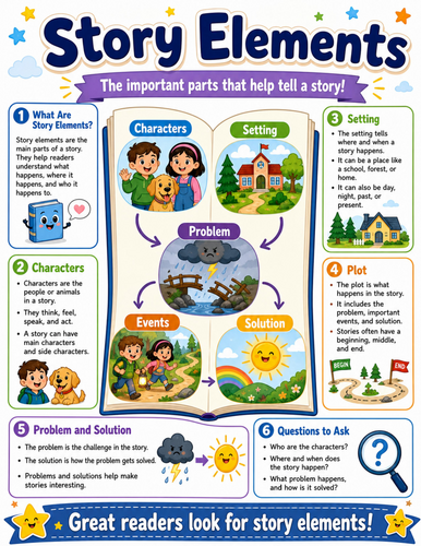 Story Elements I Elementary School Poster I Classroom Decor