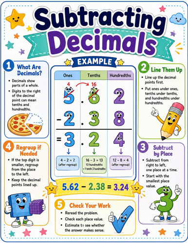 Subtracting Decimals I Elementary School Poster I Classroom Decor