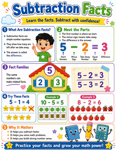 Subtraction Facts I Elementary School Poster I Classroom Decor