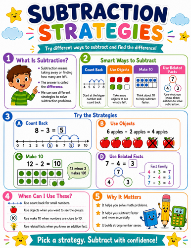 Subtraction Strategies I Elementary School Poster I Classroom Decor