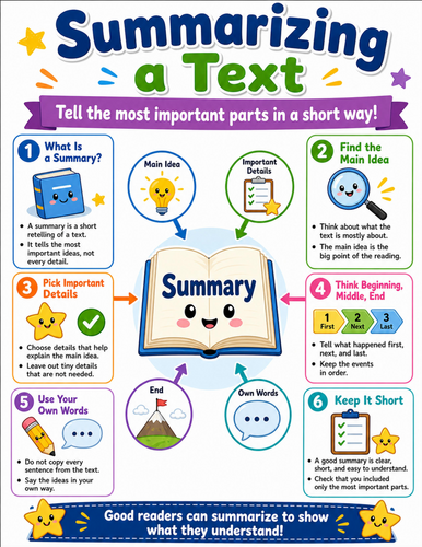 Summarizing a Text I Elementary School Poster I Classroom Decor