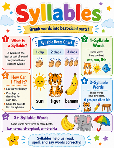 Syllables I Elementary School Poster I Classroom Decor