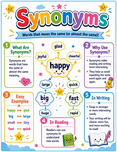 Synonyms I Elementary School Poster I Classroom Decor