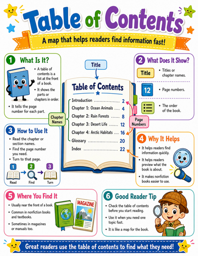 Table of Contents I Elementary School Poster I Classroom Decor