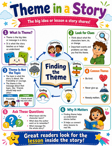 Theme in a Story I Elementary School Poster I Classroom Decor