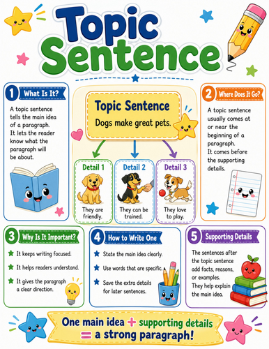 Topic Sentence I Elementary School Poster I Classroom Decor