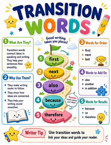 Transition Words I Elementary School Poster I Classroom Decor
