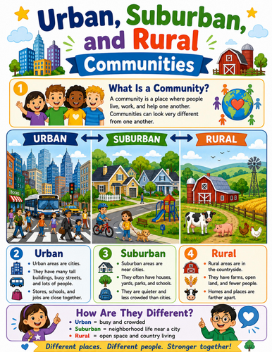 Urban, Suburban and Rural I Elementary School Poster I Classroom Decor