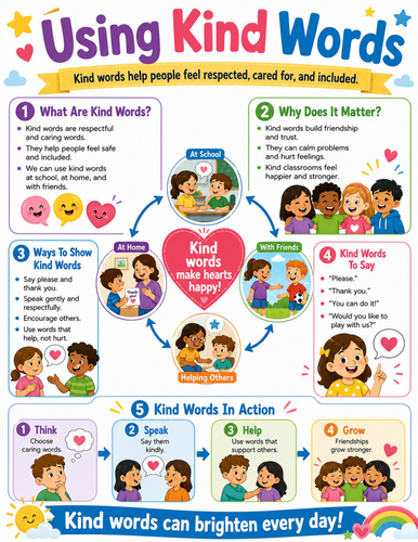 Using Kind Words I Elementary School Poster I Classroom Decor