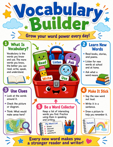 Vocabulary Builder I Elementary School Poster I Classroom Decor