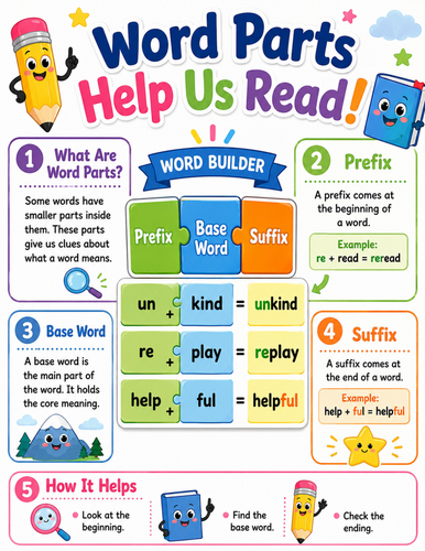 Word Parts Help Us Read I Elementary School Poster I Classroom Decor