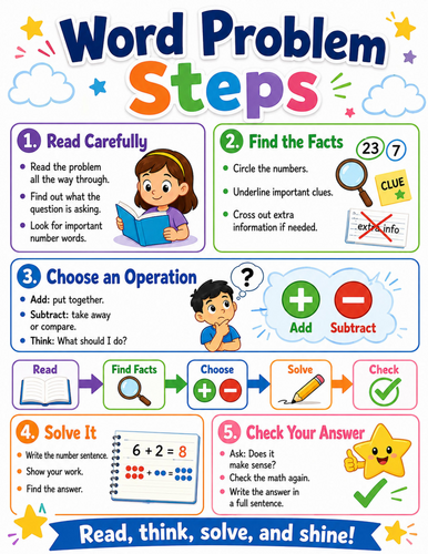 Word Problem Steps I Elementary School Poster I Classroom Decor