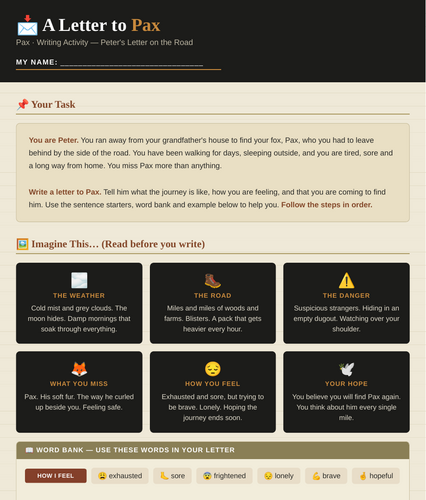 Letter to Pax | SEN-Friendly Scaffolded Writing Resource