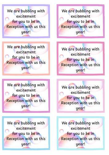 First day of reception bubbles gift tag