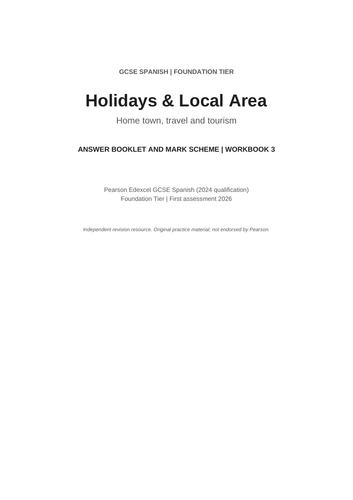 GCSE Spanish Pearson Foundation Reading + Vocabulary - Holidays and Local Area