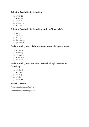 GCSE Basic Quadratics solving