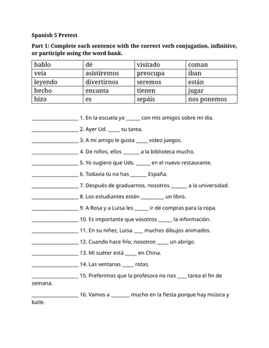 Spanish 5 Pretest