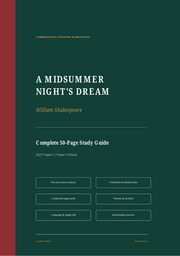 COMPLETE 50-page study guide to William Shakespeare’s A Midsummer Night’s Dream.