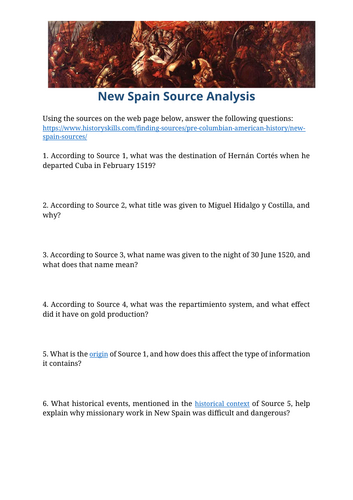 New Spain Source Analysis Worksheet