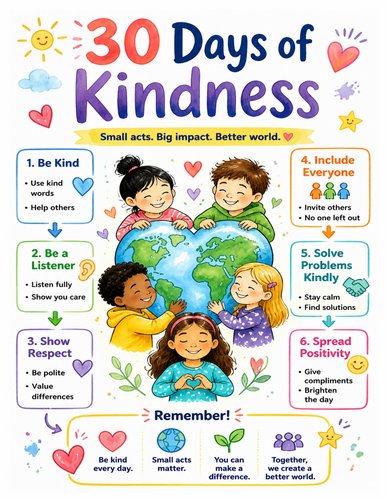 30 Days of Kindness I Educational Poster I Classroom Decor