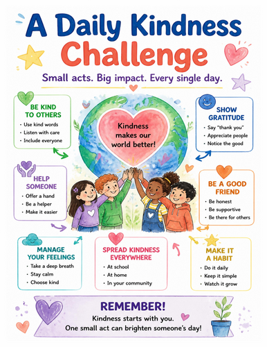 A Daily Kindness Challenge I Educational Poster I Classroom Decor