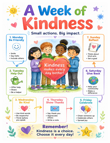 A Week of Kindness I Educational Poster I Classroom Decor