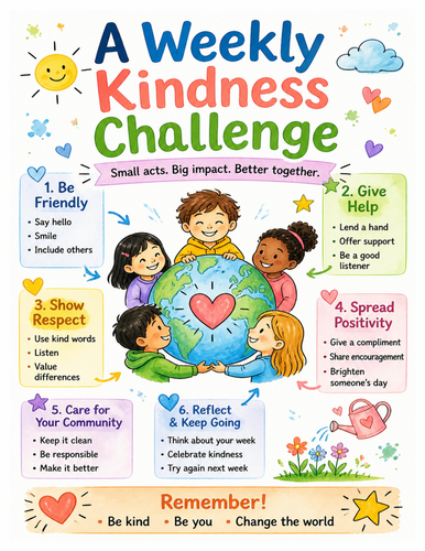 A Weekly Kindness Challenge I Educational Poster I Classroom Decor