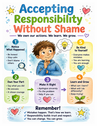 Accepting Responsibility Without Shame I Educational Poster I Classroom Decor