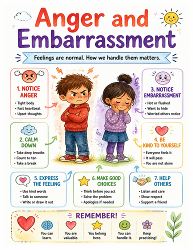 Anger and Embarrassment I Educational Poster I Classroom Decor