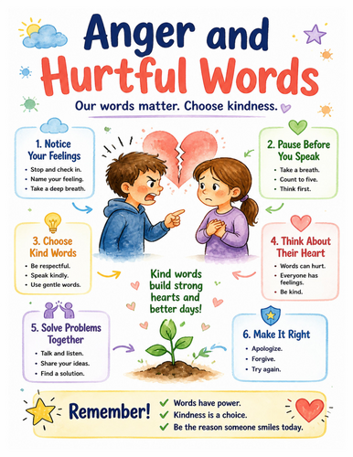Anger and Hurtful Words I Educational Poster I Classroom Decor