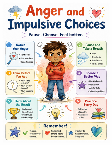 Anger and Impulsive Choices I Educational Poster I Classroom Decor