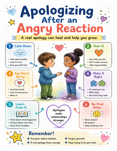 Apologizing After an Angry Reaction I Educational Poster I Classroom Decor