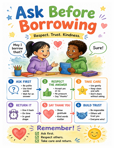 Ask Before Borrowing I Educational Poster I Classroom Decor