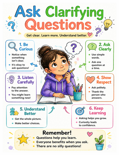 Ask Clarifying Questions I Educational Poster I Classroom Decor
